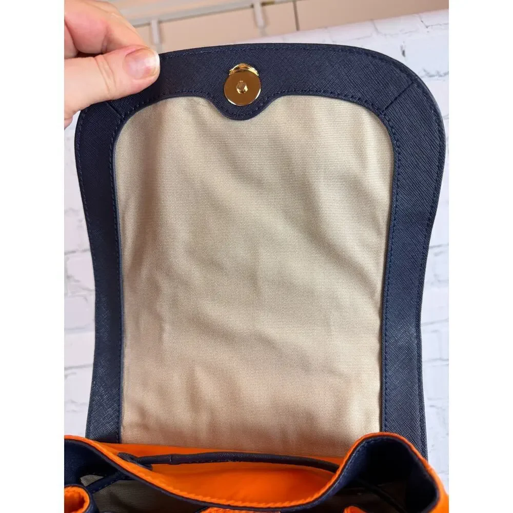 TORY BURCH Dena dark blue orange nylon drawstring flap backpack